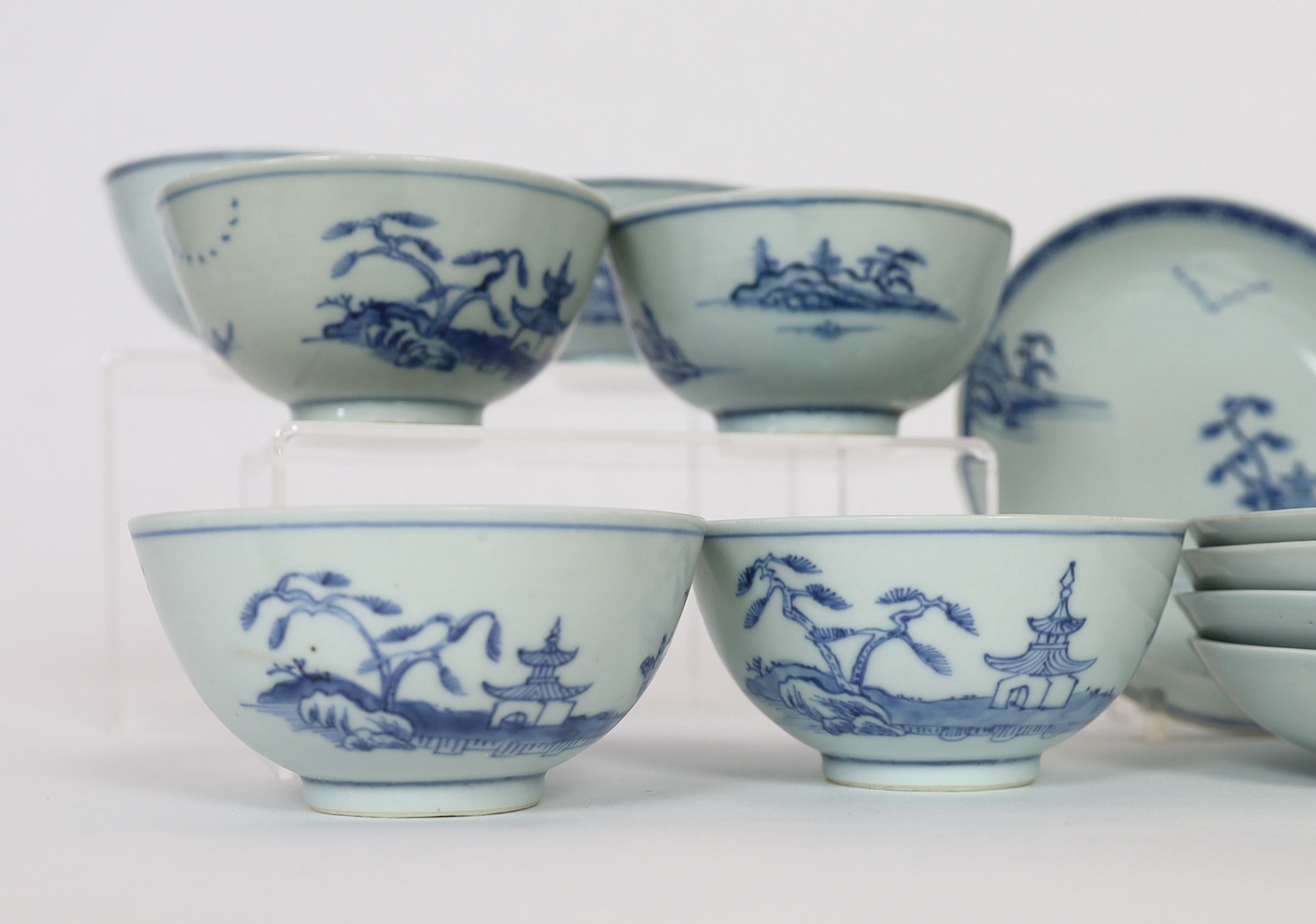 Twelve Chinese blue and white ‘Flying Geese’ bowls and saucer dishes, Nanking Cargo, c.1750